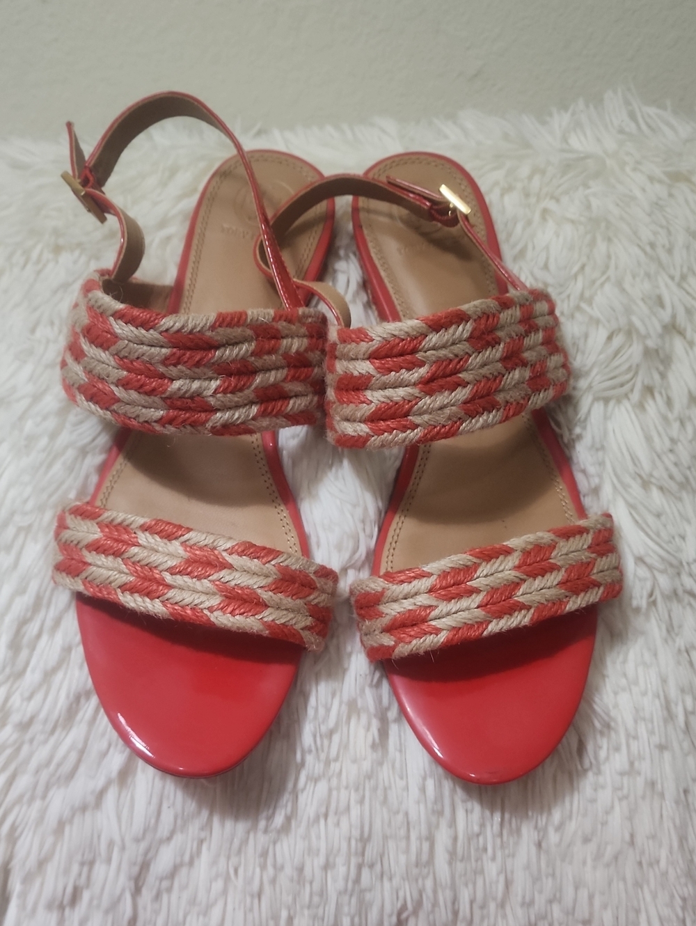 Tory Burch Lola Coral Braided Rope Strap Women's Sandals with Ankle Buckle
